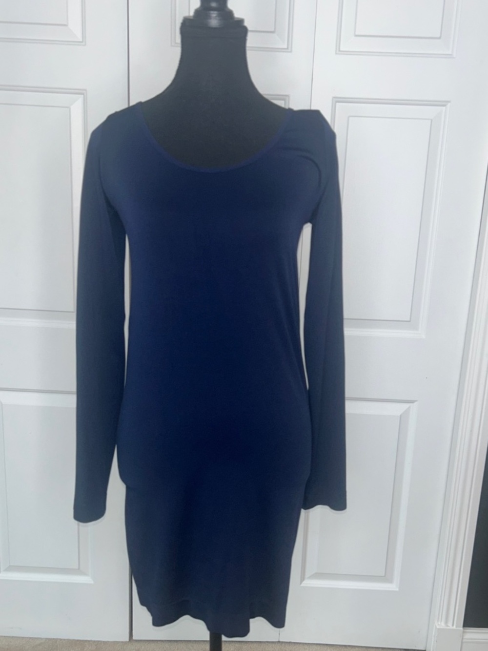 Arianna Navy Jersey Long Tunic Top or Dress with Scoop Neck in One Size
